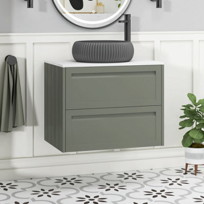Royal Bathrooms Royal Bathroom Elmore 700mm Matt Green Wall Mounted Countertop Bathroom Vanity Unit 2 Drawer With Milan Black Basin - image 1