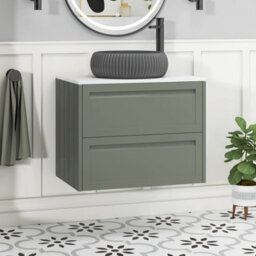 Royal Bathrooms Royal Bathroom Elmore 700mm Matt Green Wall Mounted Countertop Bathroom Vanity Unit 2 Drawer With Milan Black Basin - thumbnail 1