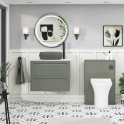 Royal Bathrooms Royal Bathroom Elmore 700mm Matt Green Wall Mounted Countertop Bathroom Vanity Unit 2 Drawer With Milan Black Basin - thumbnail 5