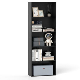 Black 5Tier Bookshelf Open Bookcase Freestanding Display Shelf For Living Room - thumbnail 1