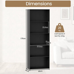 Black 5Tier Bookshelf Open Bookcase Freestanding Display Shelf For Living Room - thumbnail 2