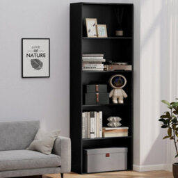 Black 5Tier Bookshelf Open Bookcase Freestanding Display Shelf For Living Room - thumbnail 3