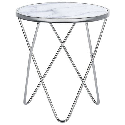 Beliani Side Table Meridian Tempered Glass Marble/ Silver - image 1
