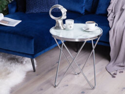 Beliani Side Table Meridian Tempered Glass Marble/ Silver - thumbnail 2