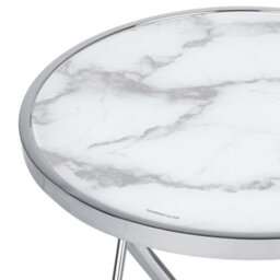 Beliani Side Table Meridian Tempered Glass Marble/ Silver - thumbnail 4