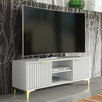 Tide Crest Tv Unit 120Cm Gold White With Fluted Wave Doors - Creative Furniture - image 1