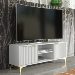 Tide Crest Tv Unit 120Cm Gold White With Fluted Wave Doors - Creative Furniture - thumbnail 1