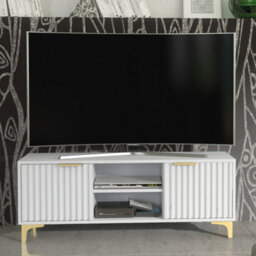 Tide Crest Tv Unit 120Cm Gold White With Fluted Wave Doors - Creative Furniture - thumbnail 2
