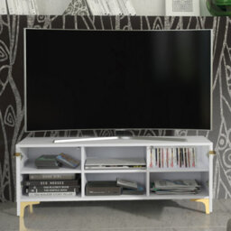 Tide Crest Tv Unit 120Cm Gold White With Fluted Wave Doors - Creative Furniture - thumbnail 4