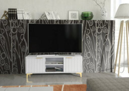 Tide Crest Tv Unit 120Cm Gold White With Fluted Wave Doors - Creative Furniture - thumbnail 6