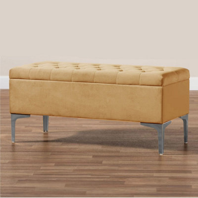 Modena Storage Ottoman Bench, Ottoman Footstool With Legs, 90Cm Plush Velvet Upholstered End Of Bed Bench, Mink - image 1
