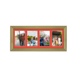 AK Frames 50X20Cm Gold Classic Multi Photo Frame With Poppy Red Mount - Holds 4 Apertures (4X) 6X4 Photos