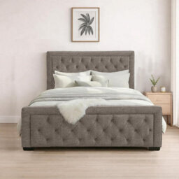 Naples Silver Upholstered Chesterfield King Size Bed Frame, Modern Luxury Floor-Standing Headboard & Footboard