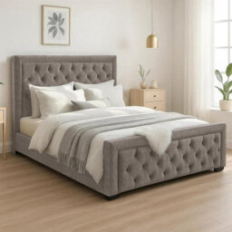 Naples Silver Upholstered Chesterfield King Size Bed Frame, Modern Luxury Floor-Standing Headboard & Footboard - thumbnail 2
