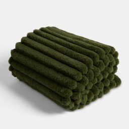 Ohs Faux Fur Ribbed Fleece Throw Blanket Winter Warm Supersoft - 150 X 200Cm - Woodland Green - thumbnail 2