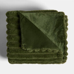 Ohs Faux Fur Ribbed Fleece Throw Blanket Winter Warm Supersoft - 150 X 200Cm - Woodland Green - thumbnail 3
