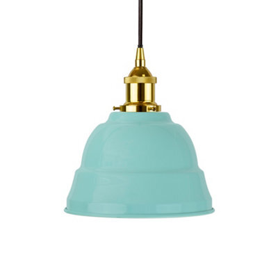 Duck Egg Blue Lincoln Painted Dome Pendant Light With Gold Lamp Holder And Black Round Cable - Se Home - image 1