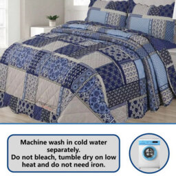 TheWhiteWater Limited Bedspread - Luxury Quilted - Reversible Two Sided - Bed Throw Warm Quilt - Bedspread Patchwork Reversible Set 150 Gsm - 3 Tog - thumbnail 2