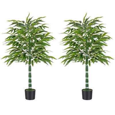 Costway 125 Cm Artificial Bamboo Tree Set Of 2 Faux Greenery Plants-Green