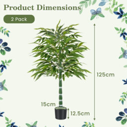 Costway 125 Cm Artificial Bamboo Tree Set Of 2 Faux Greenery Plants-Green - thumbnail 2