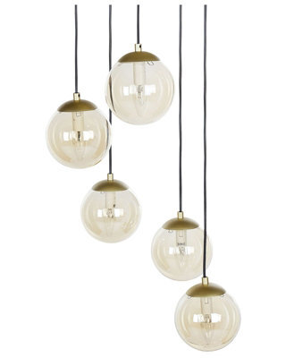 Wyld And Coco Novalux 5-Light Pendant Lamp, Smoked Glass Shades, Gold Details, Matte Black Base - 35Cm Dia, 143Cm Drop - image 1