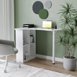 Urbn-Living Urbnliving 100Cm Length White Wooden Computer Corner Desk Bookcase Storage Shelves Organizer Study Workstation