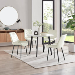Furniturebox Uk Koko White Melamine Round Dining Table & 4 Cream Pesaro Black Leg Chairs - thumbnail 1