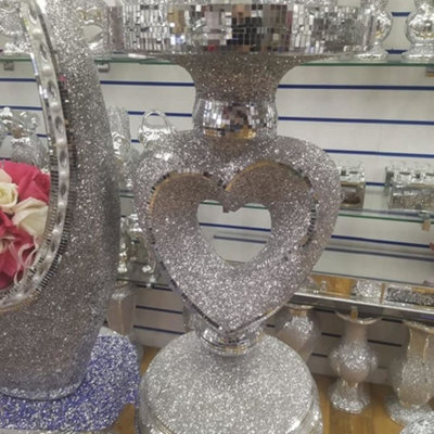 Biznest Glittered Venetian Love Mirrored Side Table With Love Heart Base Mirror Top