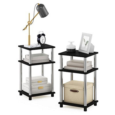 Furinno Just Side Table Set Of 2, 3-Tier End Tables, Open Shelves Night Stand, Nightstand, Toolless Assembly, For Living Room