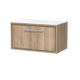 Hudson Reed Lille Wall Hung Single Drawer Contemporary Vanity Unit With Marble Worktop In Bleached Oak, 810 X 460mm