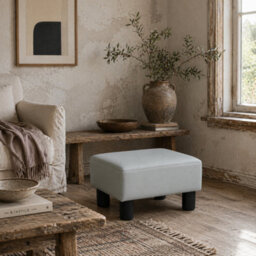 Wyld Haus Relata Grey Faux Leather Footstool 40 X 30 X 24 Cm With Black Legs