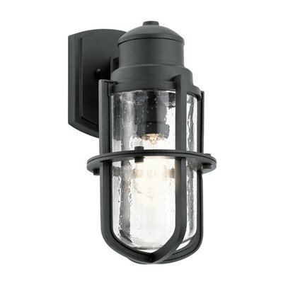 Stylish Outdoor Ip44 1 Bulb Wall Light Lantern In Textured Black Finish