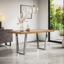 More4Homes Aria Dining Table And Chairs - Oak Effect Table Top W Chrome Legs + 4 Monza Faux Leather Dining Chairs W Chrome Legs (Black) - thumbnail 2