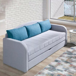 Sofa Bed With Storage Pull Out Sleep Function Tenus Ii Light Grey And Blue - thumbnail 3