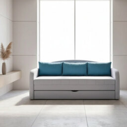 Sofa Bed With Storage Pull Out Sleep Function Tenus Ii Light Grey And Blue - thumbnail 1