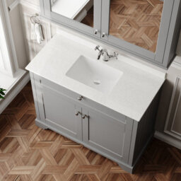 Hudson Reed Floor Standing 2-Door Traditional Vanity With 1 Tap Hole White Marble Top & Square Basin, 1021X471mm - thumbnail 3