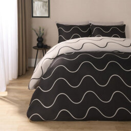 OHS Wavy Duvet Cover Bedding Set Pillowcase Reversible Quilt, Black - Double - thumbnail 1