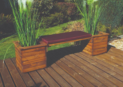 Charles Taylor Wooden Garden Square Raised Planter Bench Seat & Red Cushion - image 1