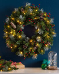 Werchristmas 60 Cm Pre-Lit Frosted Artificial Christmas Wreath With Pinecones And Red Berries, 40 Warm White Leds - thumbnail 2