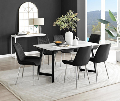 Furniturebox Uk Carson White Marble Effect Dining Table & 6 Black Pesaro Silver Chairs - image 1