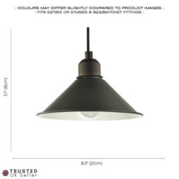 Happy Homewares Cone Shaped Industrial Metal Pendant Lamp Shade In Mat Black - 21Cm X 8Cm - thumbnail 6