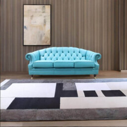 Chesterfield Handmade 3 Seater Sofa Settee Shelly Dark Teal Blue Leather In Victoria Style - thumbnail 4