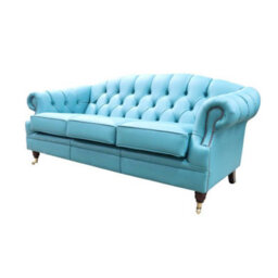 Chesterfield Handmade 3 Seater Sofa Settee Shelly Dark Teal Blue Leather In Victoria Style - thumbnail 5