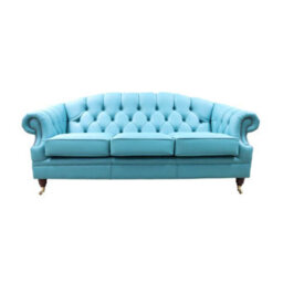 Chesterfield Handmade 3 Seater Sofa Settee Shelly Dark Teal Blue Leather In Victoria Style