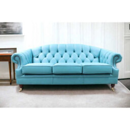 Chesterfield Handmade 3 Seater Sofa Settee Shelly Dark Teal Blue Leather In Victoria Style - thumbnail 6