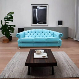 Chesterfield Handmade 3 Seater Sofa Settee Shelly Dark Teal Blue Leather In Victoria Style - thumbnail 2