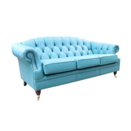 Chesterfield Handmade 3 Seater Sofa Settee Shelly Dark Teal Blue Leather In Victoria Style - thumbnail 3