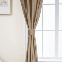 Oxford Homeware Eyelet Velvet Curtains Beige Fully Lined Blackout Thermal Insulated Eyelet Curtains Pair (W)168Cm X (L)228Cm - thumbnail 7