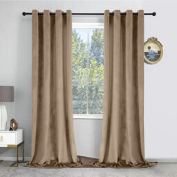 Oxford Homeware Eyelet Velvet Curtains Beige Fully Lined Blackout Thermal Insulated Eyelet Curtains Pair (W)168Cm X (L)228Cm - thumbnail 8