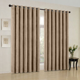 Oxford Homeware Eyelet Velvet Curtains Beige Fully Lined Blackout Thermal Insulated Eyelet Curtains Pair (W)168Cm X (L)228Cm - thumbnail 9